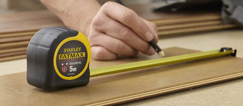 STANLEY Fmht0-33864 mètre Ruban magnétique 5m Gamme FATMAX - Ruban Large - Revêtement Blade Armor Thermoplastique et mylar Anti Abrasion et Anticorrosion - Position Zéro Réel - Boiter Bi matière