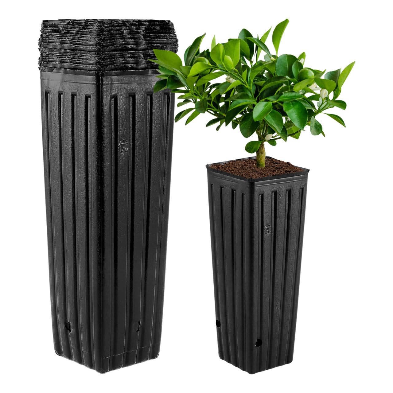 Yardwe Tall Nursery Bags Black Planter Tree Pots 50PCS Reusable Deep Nursery Treepots Tall Flower Plant Grafting Pot with Drainage Holes Black Flower Pot Tall Grow Bags
