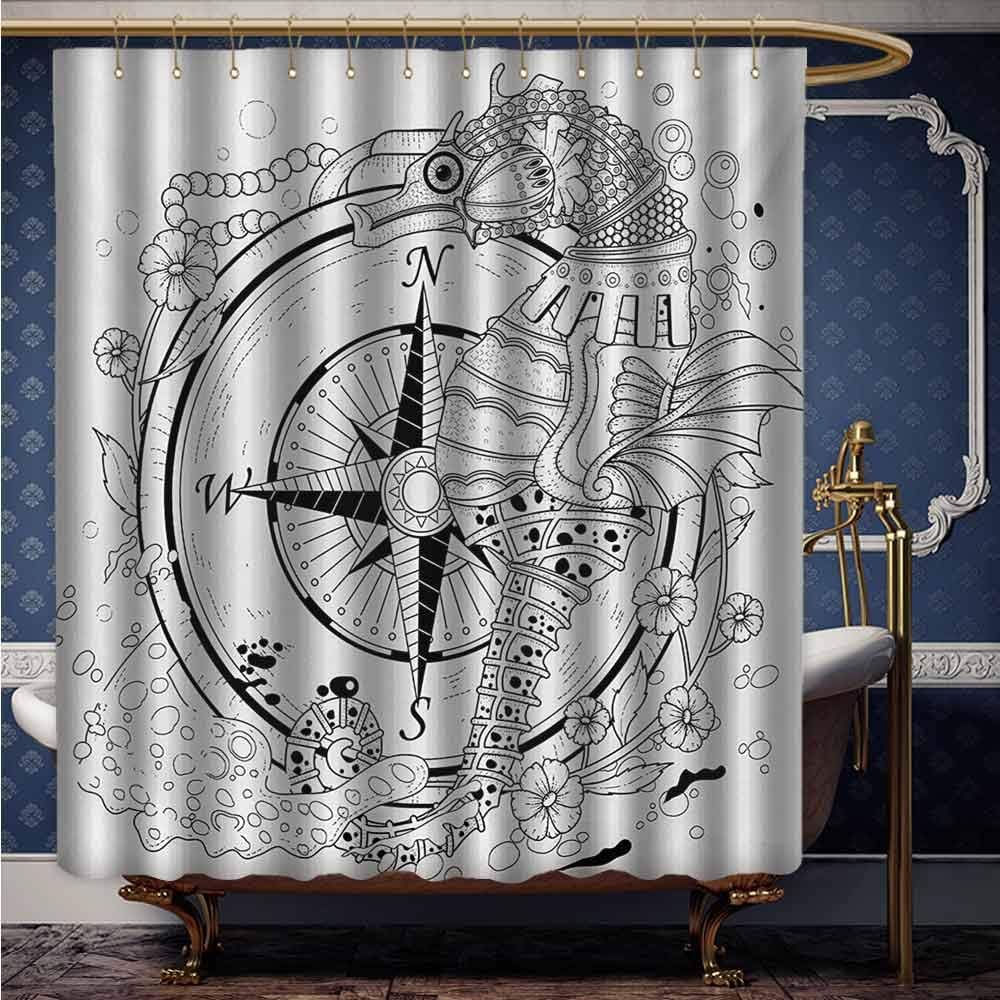 Amazon Com Muyindo Compass Bathroom Decor Shower Curtains Giant Seashore All Over Compass In Exquisite Ornate Detailed Motifs Ocean Animal Resistant For Bathroom W66 X L72 Inch Black White Home Kitchen