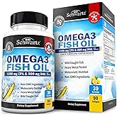 Triple Strength Omega 3 Fish Oil 3000mg - High Potency Omega 3 Supplement for Women and Men, Burpless Lemon Flavor Fish Oil - 2250mg Essential Fatty Acids with DHA & EPA, Wild Caught, 90 Softgels