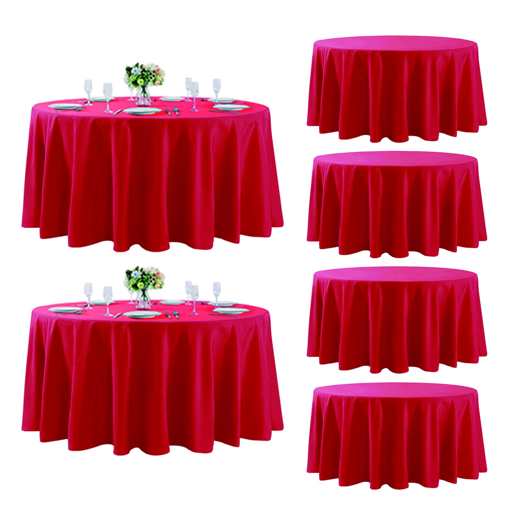 Photo 1 of Fokitut 6 Pack Round Tablecloth, 132 Inch, Stain Resistant and Wrinkle Polyester Table Cloth, Fabric Table Cover for Kitchen Dining, Wedding, Party, Holiday Dinner-Red