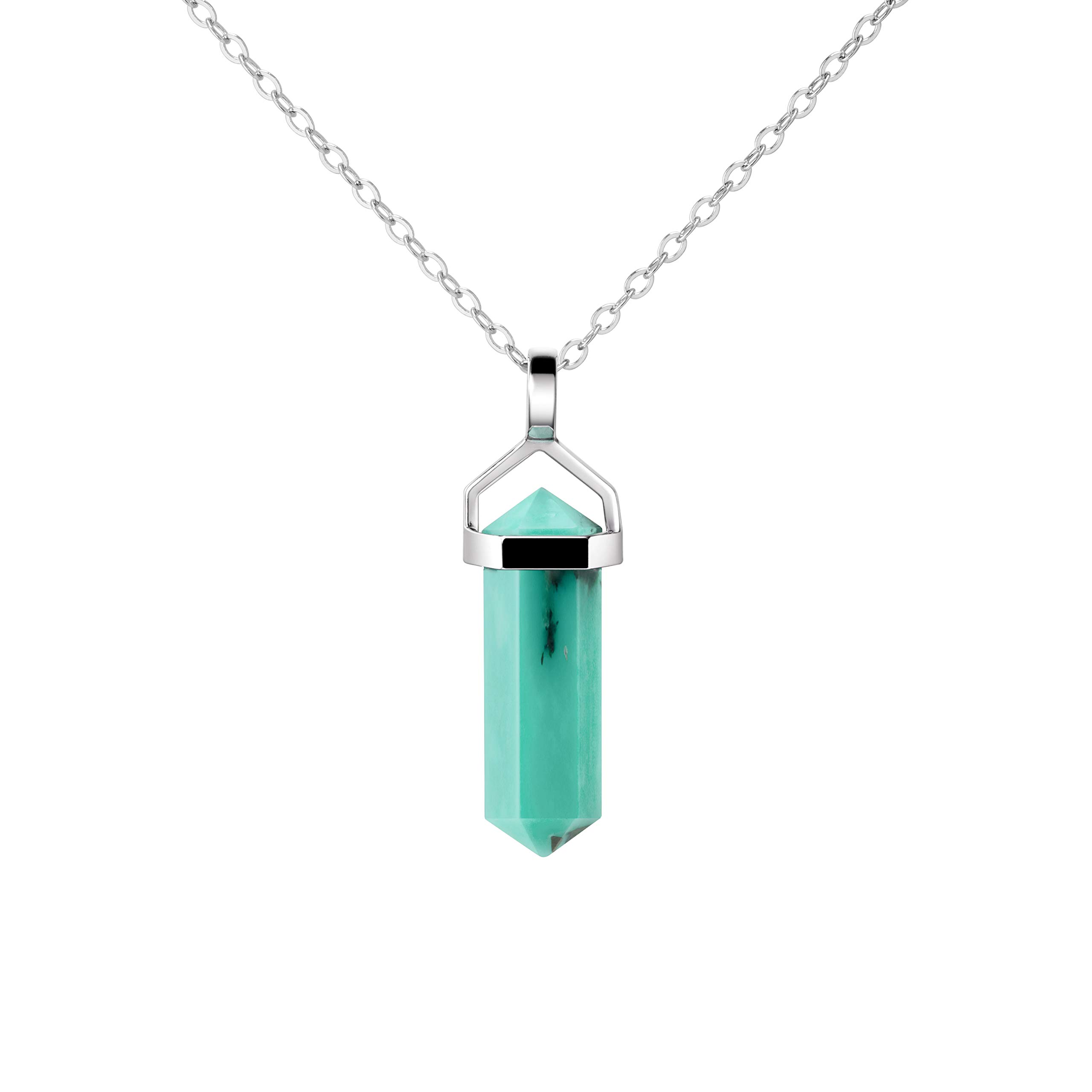 Franki Baker Dainty Natural Turquoise Gemstone Double Point Pendant Necklace Set with Sterling Silver. Length: 55cm