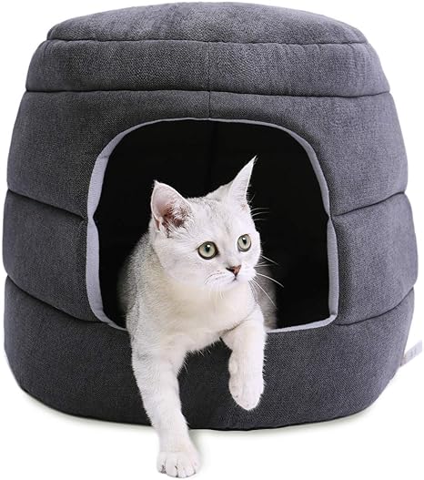 Pawz Road 2 En 1 Maison Pliable Niche Pour Chat Chiot Corbeille Panier Pour Chat Avec Coussin Amovible Dome Igloo De Chat Petit Chien Gris Fonce Amazon Fr Animalerie