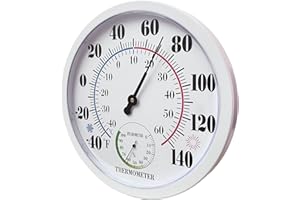 RTWAW Indoor Outdoor Thermometer Large Wall Thermometer-Hygrometer Waterproof Does not Require Battery (White)