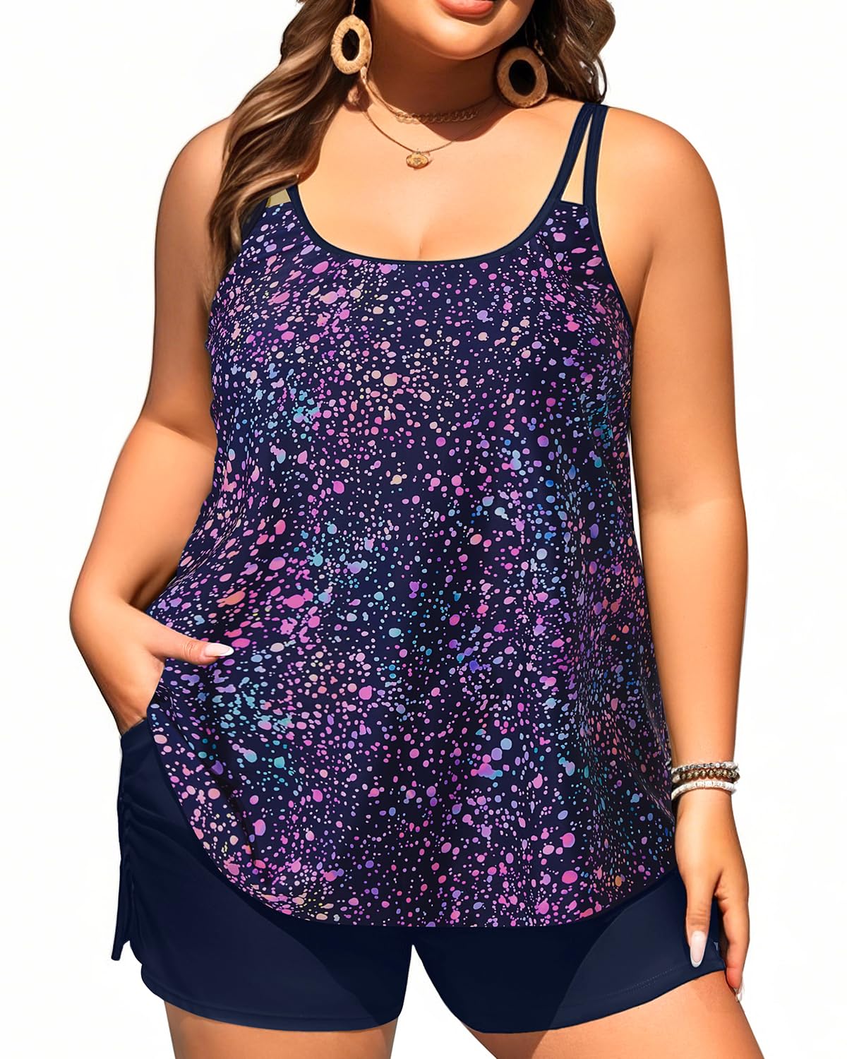 Photo 1 of **bottoms Only** Plus Size Tankini Swimsuits - Women Two Piece Tankini Top with Shorts Flowy Swimsuit 2025 Bathing Suits Starry Sky 16W
