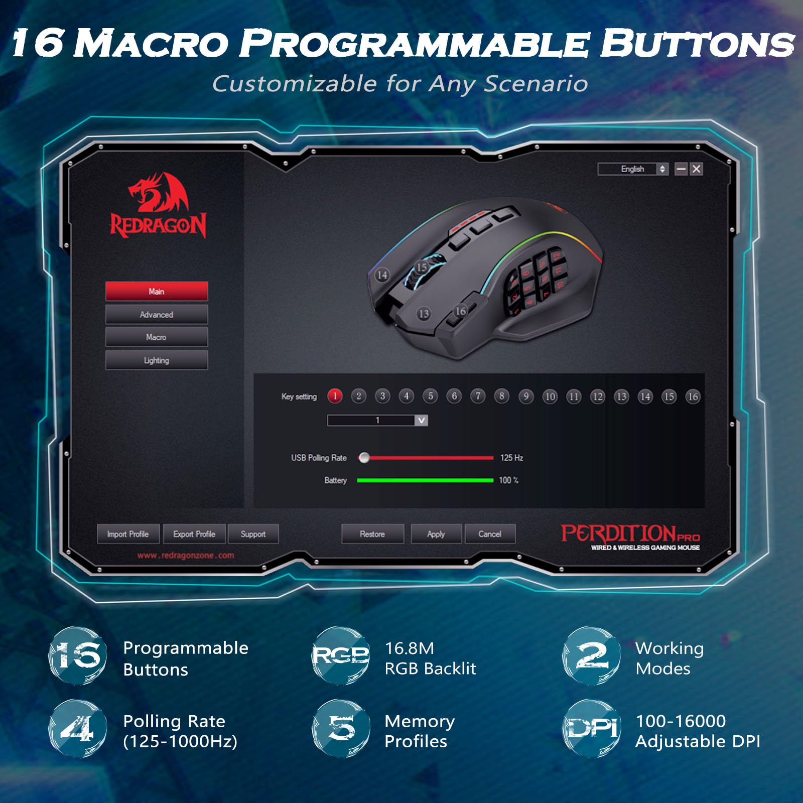 Mua Redragon Wireless Gaming Mouse, MMO Gaming Mouse UP 16,000 DPI, 16 ...