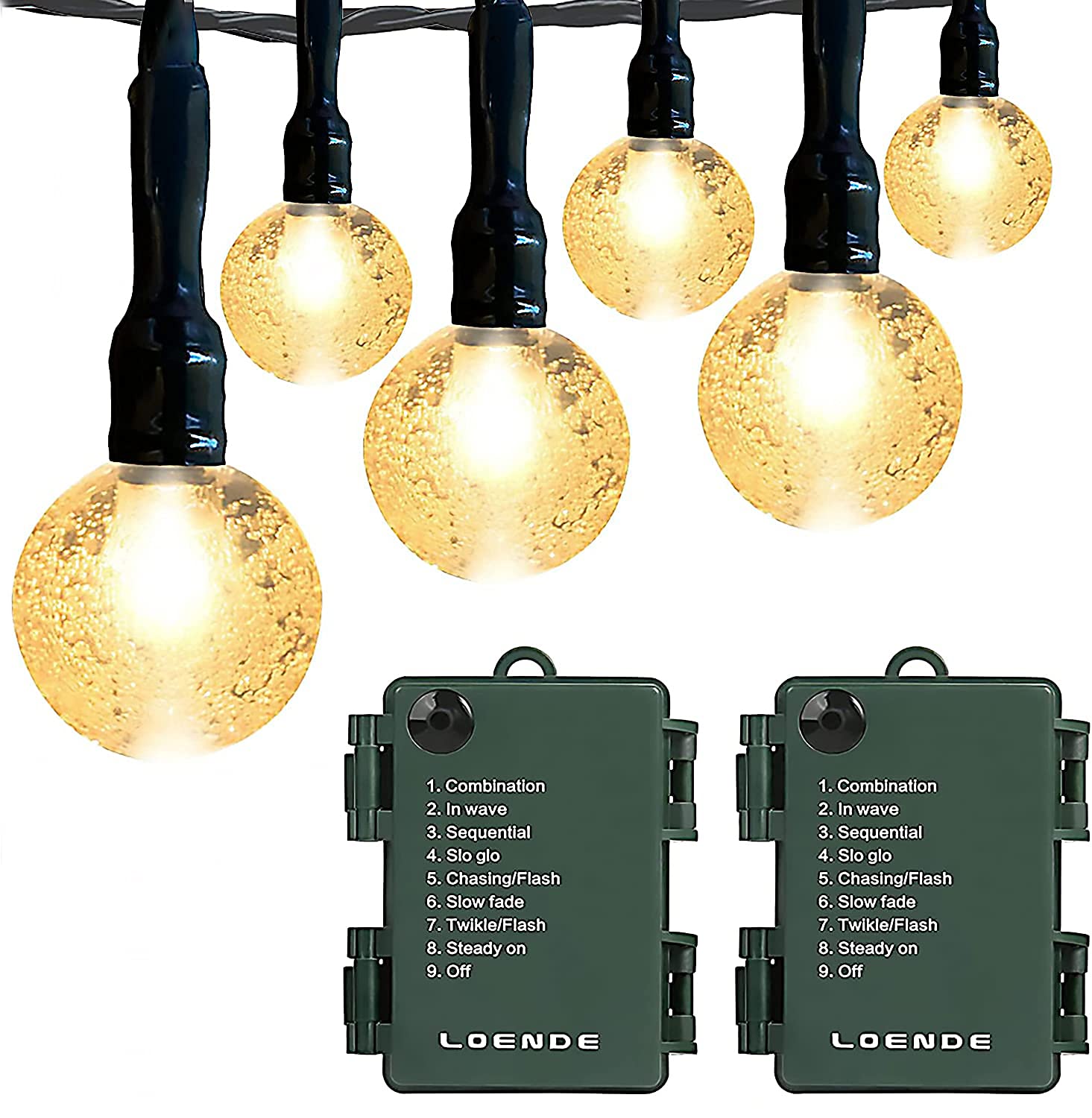 Photo 1 of LOENDE Battery Operated String Lights Waterproof 16FT 30 LED 8 Modes Fairy Garden Globe String Lights with Timer for Christmas Tree Holiday Outdoor Indoor Patio Party Decor, Warm White (2 Pack)