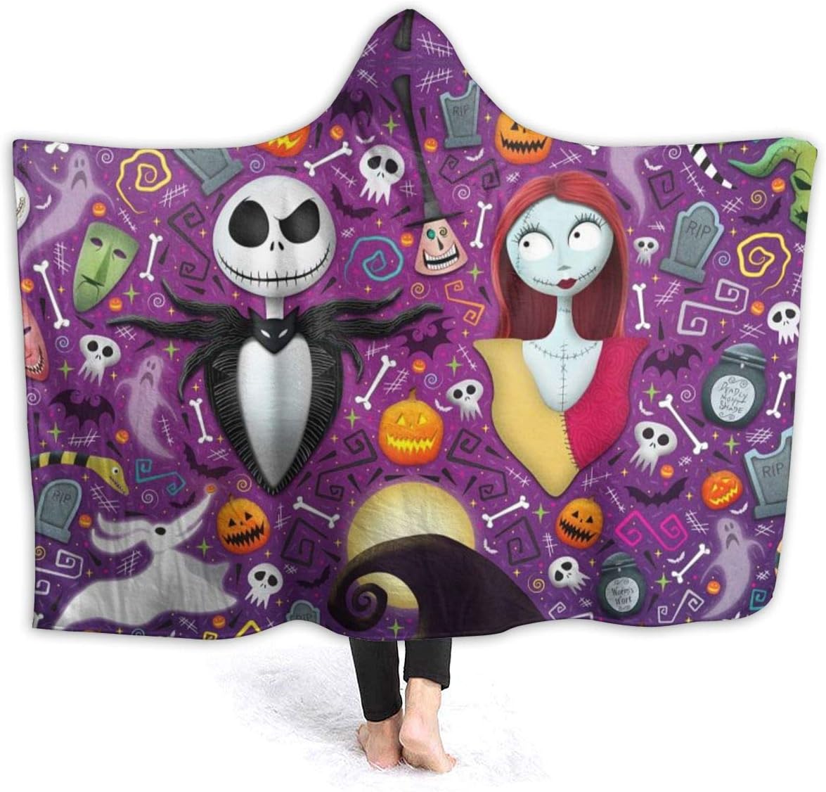 Nightmare Before Christmas Throw Hooded Blankets Women Kids Novelty Fleece Hoodie Throws For Home Sofa Couch Bed Office Livingroom And Soft Warm Bedding Decor Christmas Halloween Party Decorations