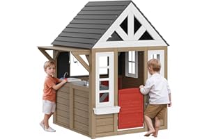 VEVOR Outdoor Wooden Playhouse, Modern Cedar Playhouse for Age 2-10 Years Kids, Garden Games Cottage, Country Style Cedar wit