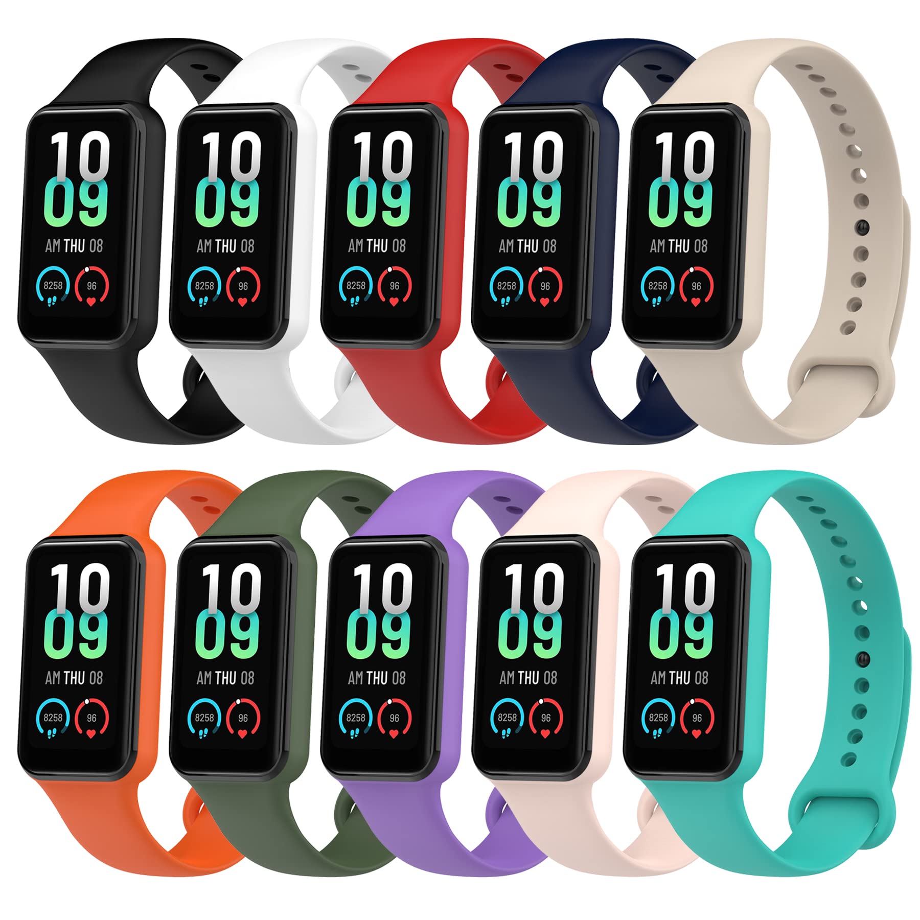 BDIG 10 x Straps Compatible for Amazfit Band 7, Silicone Bracelet Replacement Watch, Colourful Straps for Amazfit Band 7