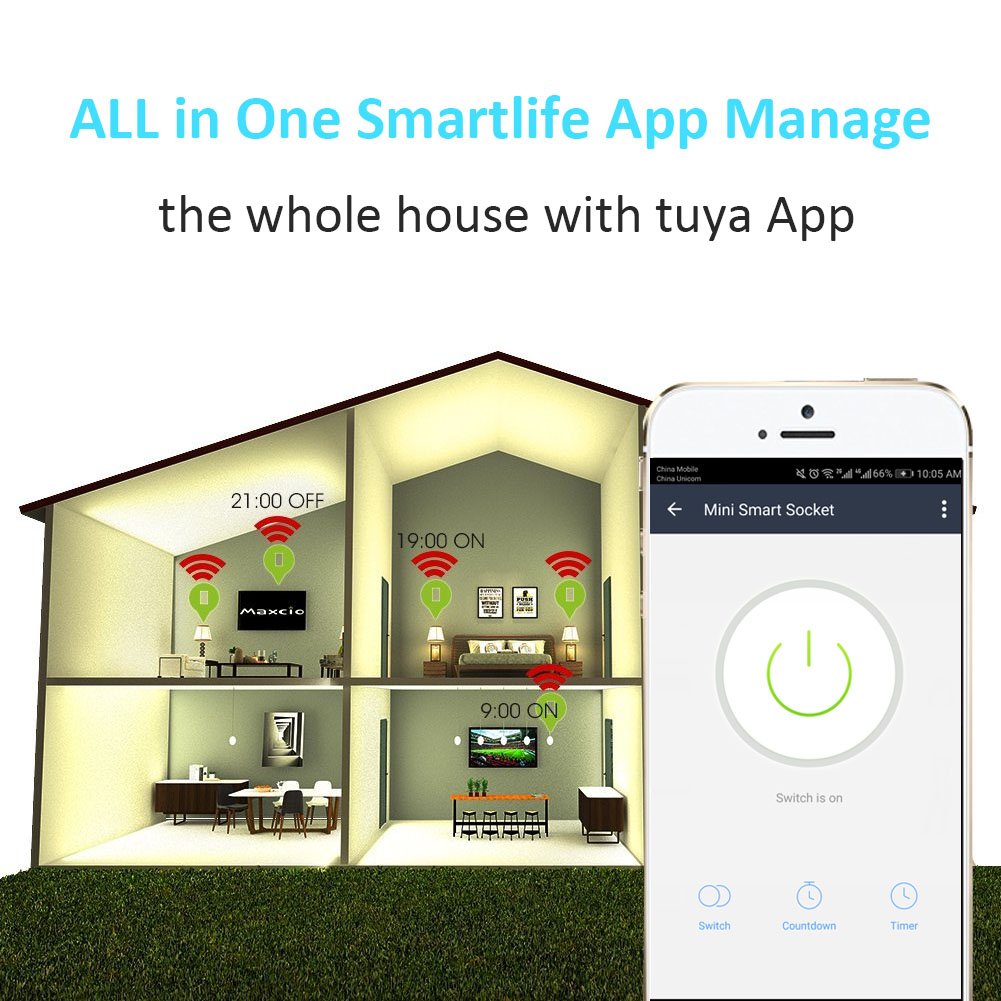 WiFi Smart Plug,POWERIVER Mini Wireless Outlet Energy Save Timing Function Socket Compatible with Amazon Alexa Control Devices from Anywhere or Anytime and No Hub Required