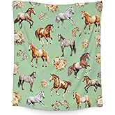 Horse Kids Throw - Soft, Fuzzy & Warm - 40 x 50 Inches Small Blanket for Couch, Sofa - Green Cute Blanket Gift for Girls, Boys
