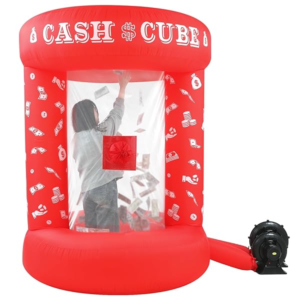 SILIPULL 5 FT INFLATABLE CASH CUBE BOOTH INFLATABLE MONEY MACHINE BOOTH MONEY BLOWER MACHINE CASH GRAB FOR ADULTS GAME ACTIVITY EVENTS (NO BLOWER INCLUDED)(RED)