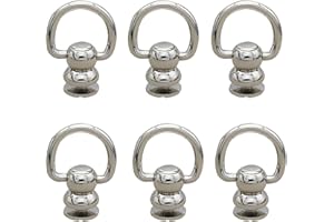 DENAILEY Solid Brass Ball Studs 6Sets Leather Rivets with D Ring Chicago Screw Back 360 Degrees Free Rotation for Belt Dog Collar Bag Handle Connector (D Ring Size 14mm, Shiny Silver)