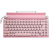 Adventurers Typewriter-Style Retro Mechanical Keyboard LED Backlight 83 Keys Bluetooth 5.0 Blue Axis Pink Color Panel Compatible with iOS/Android/Windows/Vista/Linux/Mac Office/Gaming, 12.3x6.6x1.6in