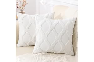 decorUhome Christmas Throw Pillow Covers 18x18 Inch Set of 2, Soft Plush Faux Fur Wool Cream White Couch Pillow Covers, Decorative Neutral Pillow Cases for Bed Sofa Living Room Home Decor