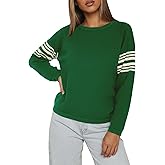 YUNLORIA Womens Sweater Fall Long Striped Sleeve Pullover Sweater Casual Crew Neck Knit Jumper Tops(Petite)