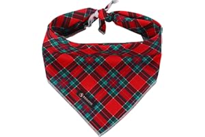 DOGWONG Christmas Plaid Dog Scarf, Cotton Washable Soft Dog Scarf Red Green Plaid Dog Bib Scarf Boy Girl Bandana Square Adjustable Dog Bandanas for Small Medium Large Dogs