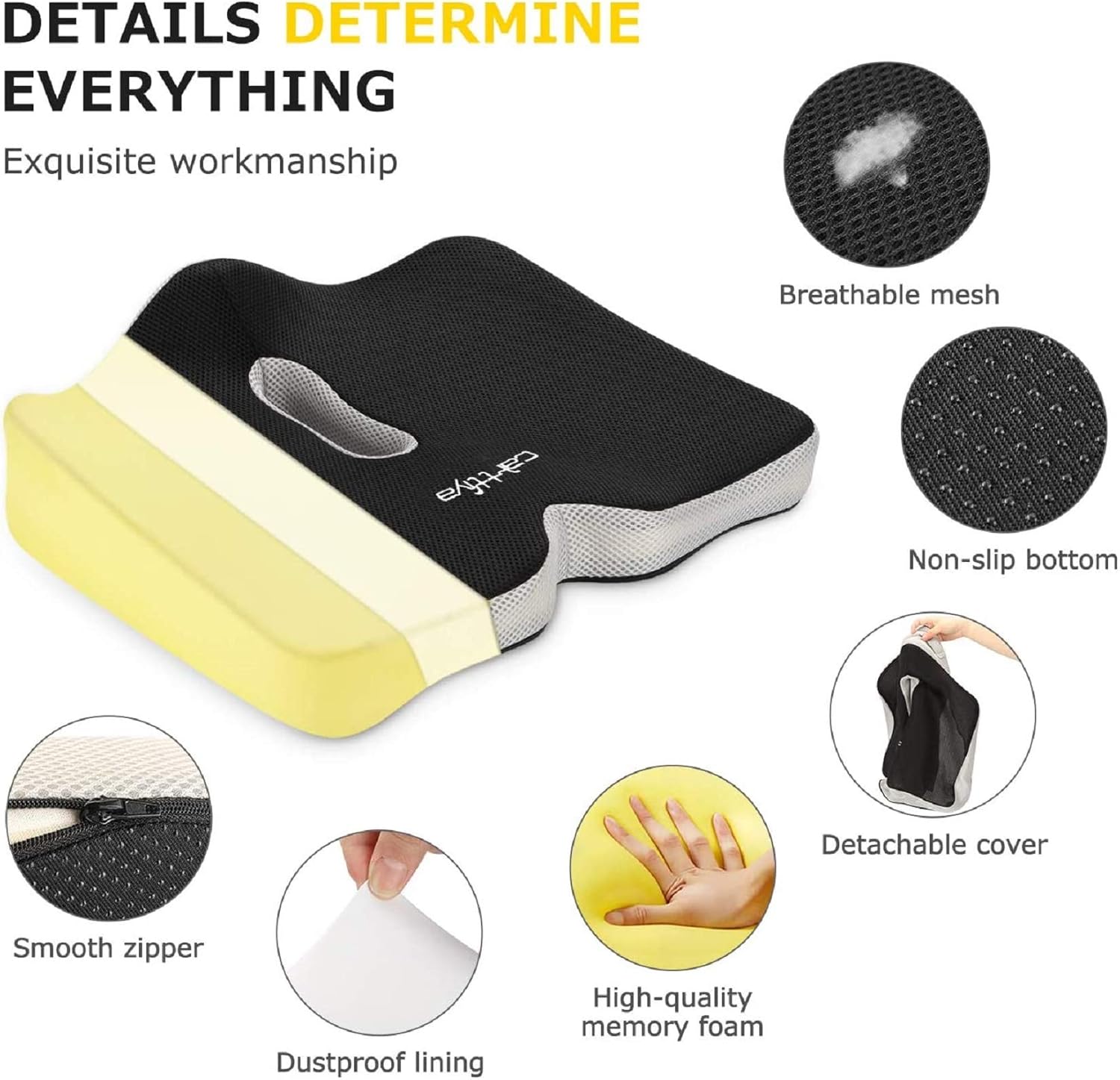 Carttiya Large Seat Cushion for Pressure Relief Donut Pillow for Office Chair, Car, Wheelchair- Orthopedic Memory Foam Coccyx Seat Cushion for Back, Sciatica & Tailbone Pain Relief, Black: Home & Kitchen