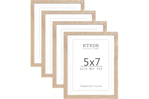 KTKDE 5x7 Picture Frame with Mat for 4x6, Natural Wood Picture Frames Set of 4 Packs, Wood Frame High Definition Glass Frame, MDF Wood Frame Tabletop and Wall Mounting Horizontal or Vertical Display
