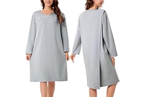 Hospital Gown for Women Long Sleeve Tear Away Snap Closure Open Back Dress post surgery Dresses Adaptive Clothing Nightgown