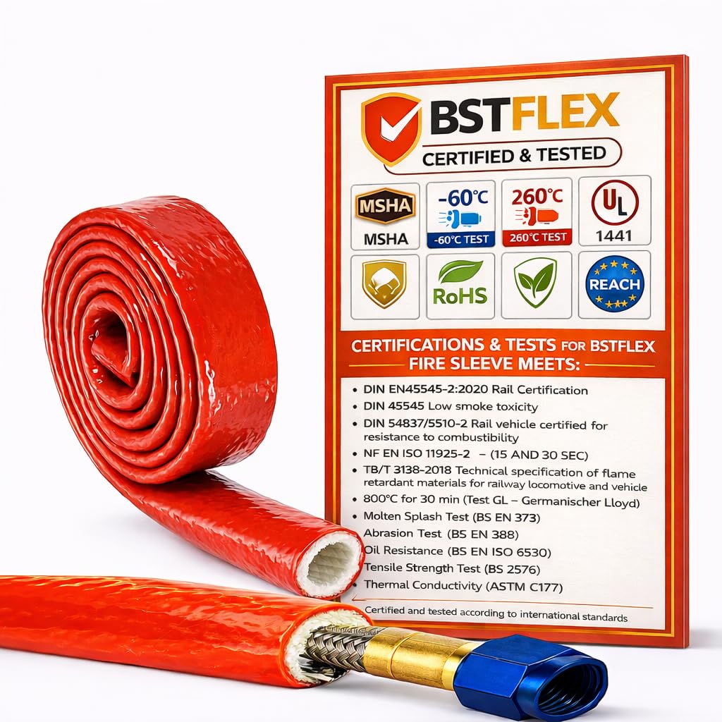 Photo 1 of 1/2"(12mm) ID Heat Shielded Fire Thermo Armor Fire Sleeve Silicone Coated Fiberglass for Automotive Hose Lines & Electrical Wiring Red, 5 feet