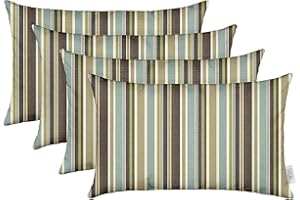 RSH DECOR: Sunbrella Lumbar Throw Pillows Set of 4 | 20" x 12" | Water and Fade-Resistant Performance Fabric | Outdoor Pillow Covers with Down-Alternative Inserts | Brannon Whisper