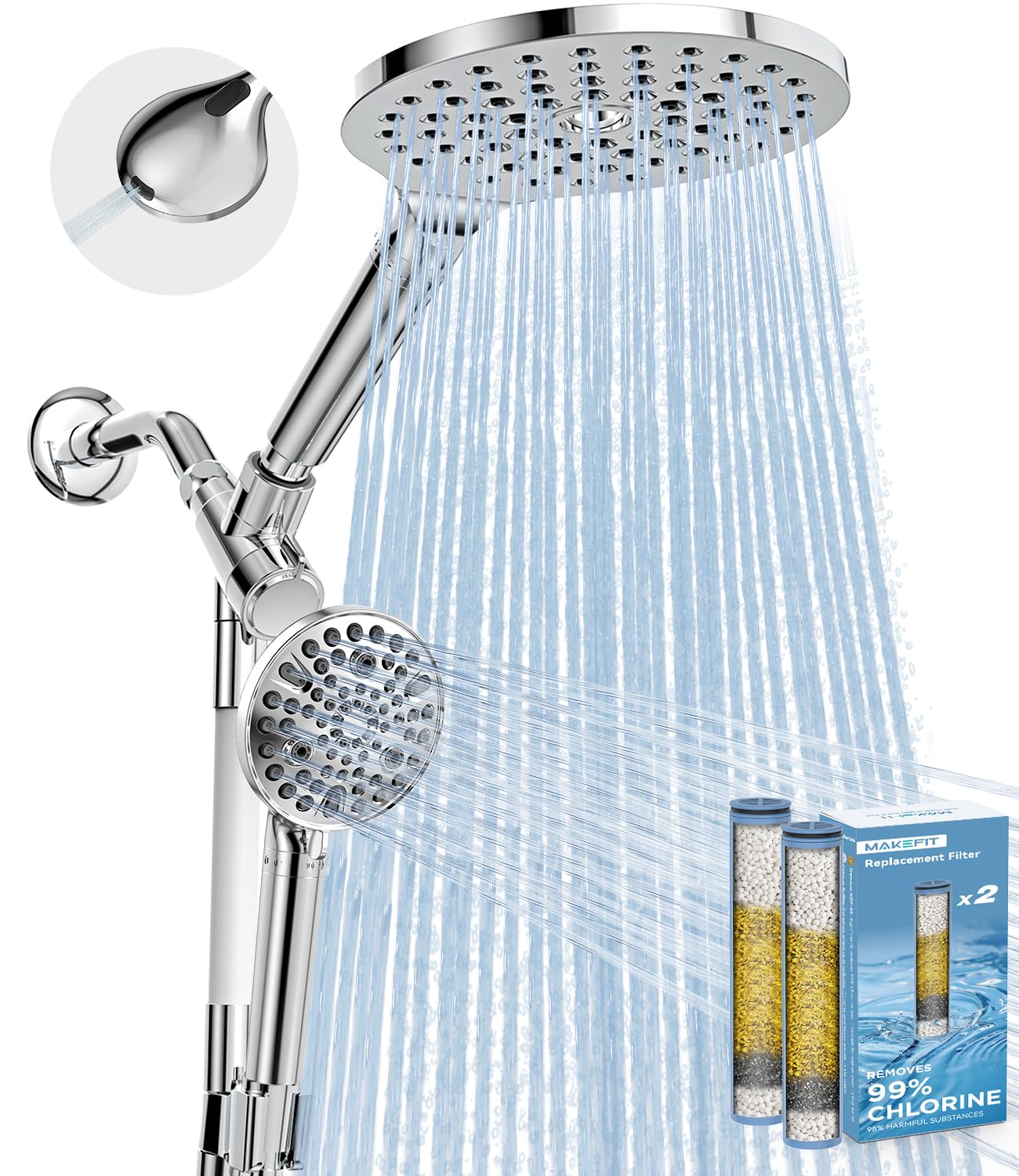 Photo 1 of **Dirty** MakeFit Dual Filtered Rain Shower Head Combo, Handheld Shower Head with Adjustable Bar - Rainfall Shower Head And Showerhead with Filter for Hard Water - Removes Chlorine