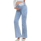 PACBREEZE Women's Maternity Flare Jeans Mid-Rise Stretchy Bell Bootcut Jeans Denim Pregnancy Pants (Light Blue, Small)
