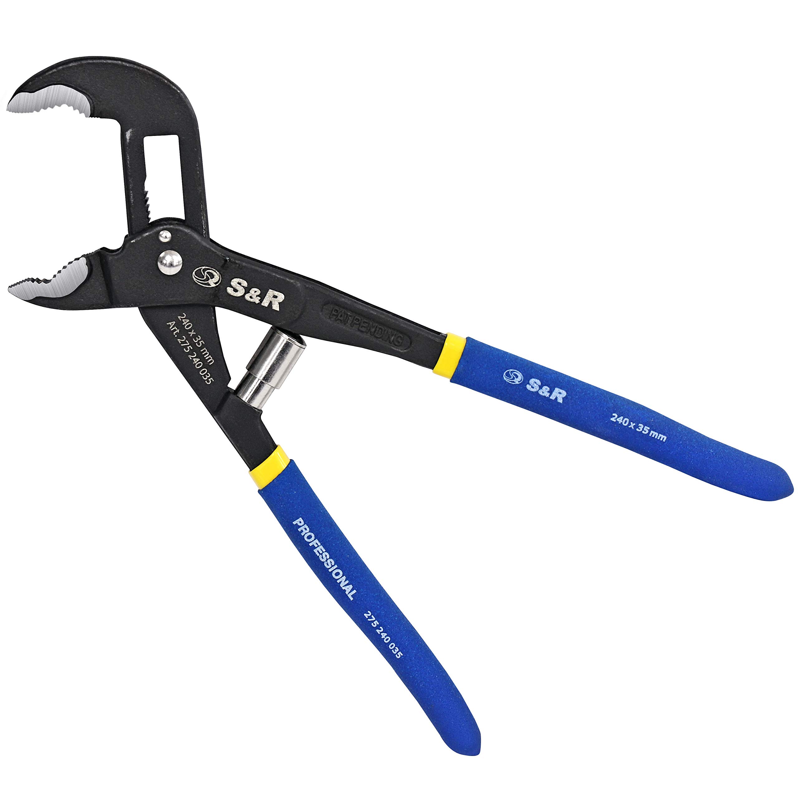 S&R Automatic Water Pump Pliers 240 mm x 35 mm | Patented Quick Adjustment | CR-V Steel | Double-Coated Handles | One-Hand Operation for Professional Use