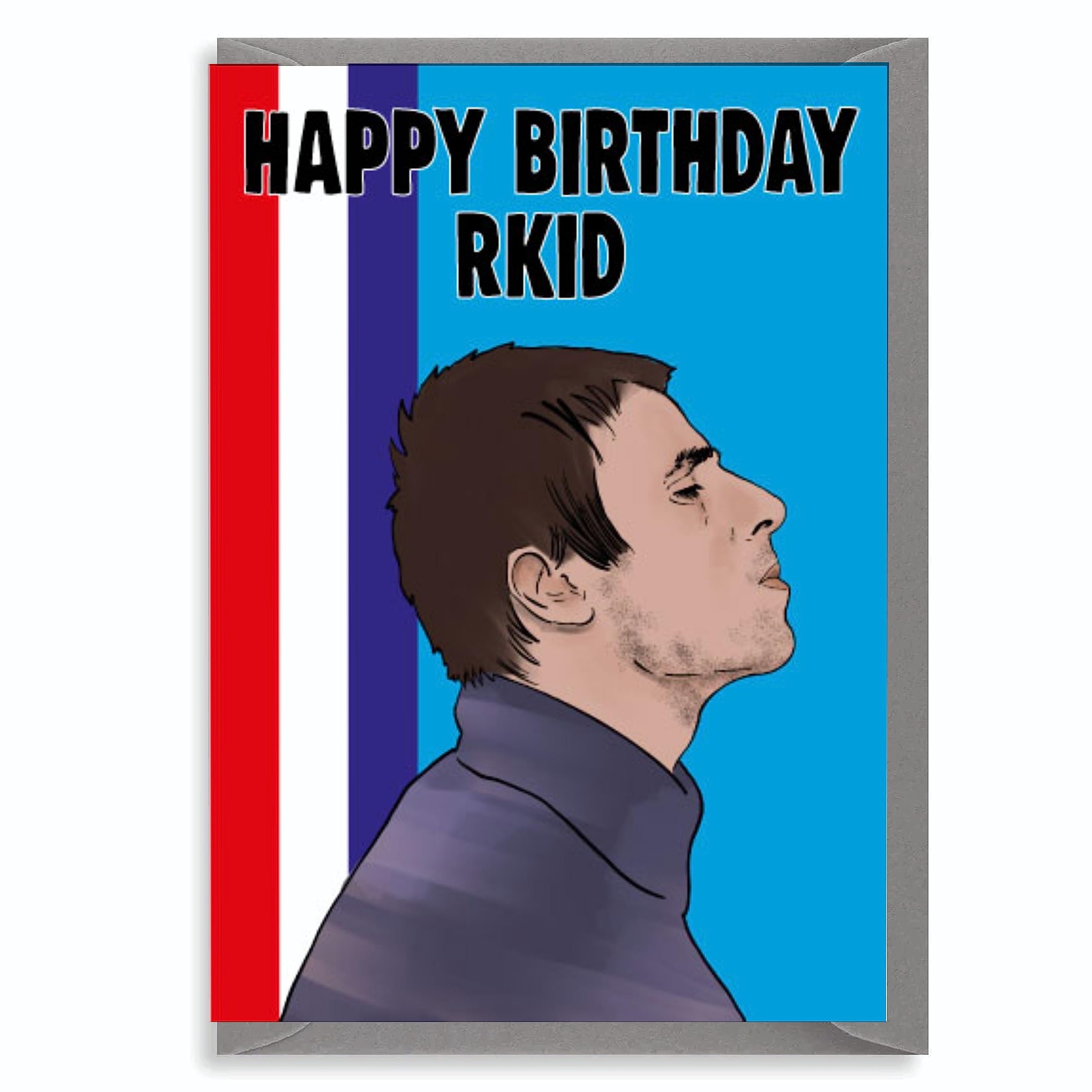 Funny Birthday Card Rkid Inspired by Britpop Legend Cool Music Fan Design Humour for Brother Mate Him 5x7 with Envelope IN46