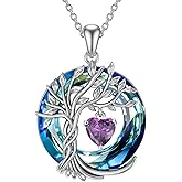 TOUPOP Tree of Life Birthstone Necklaces 925 Sterling Silver Irish Celtic Tree Pendant with Austrian Crystal Birthday Jewelry for Women Valentines Day Gifts for Her Wife Mom