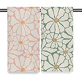 Fyecoluo Boho Pink and Green Floral Kitchen Towels Decorative, Retro Abstract Flower Botanical Dish Hand Tea Towels, Boho Floral Kitchen Bathroom Decor, 16x24 Inch Set of 2