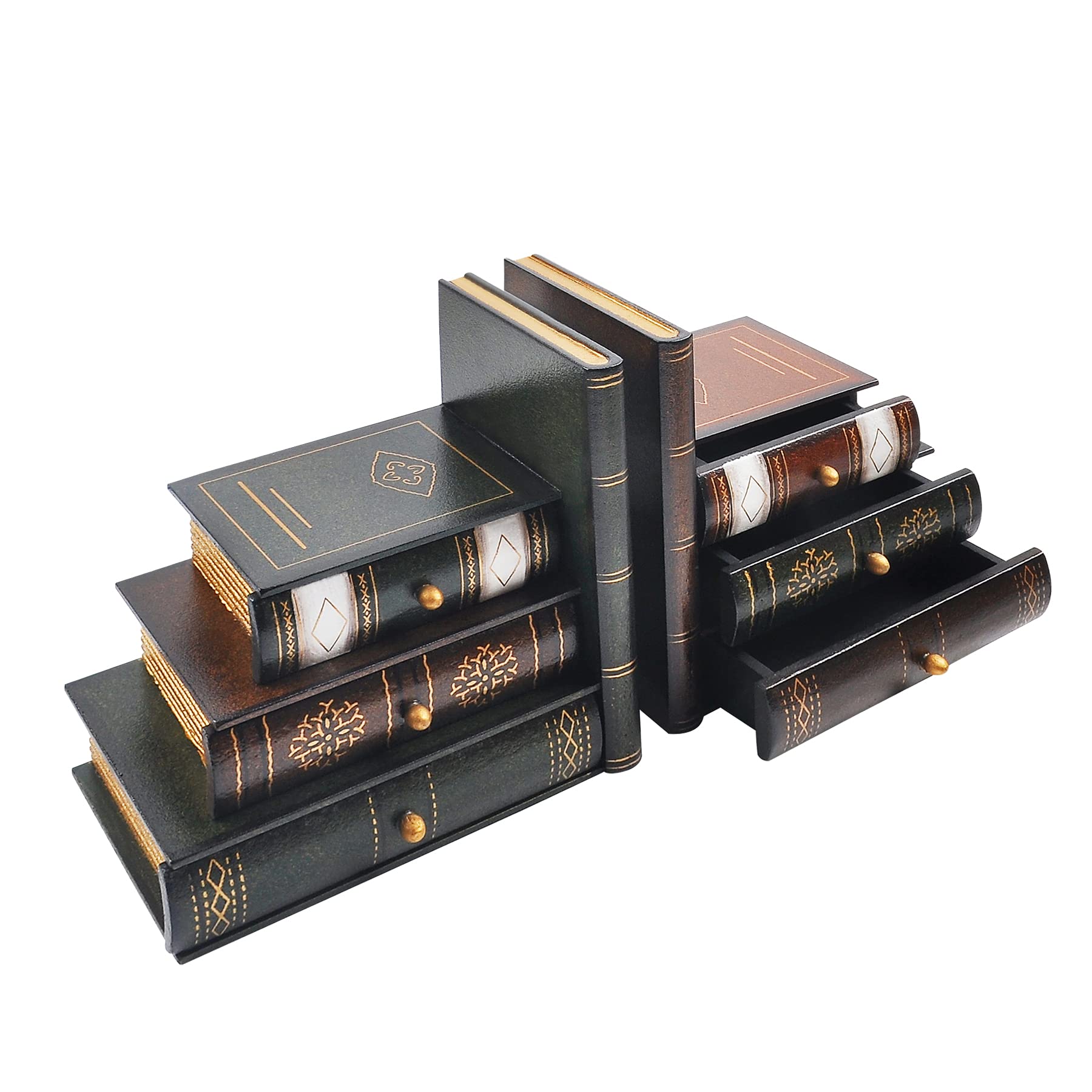 Bookends Vintage Decorative Wooden Book Organiser False Book Shelf Tidy Bookends for Office, Library or Study (311)