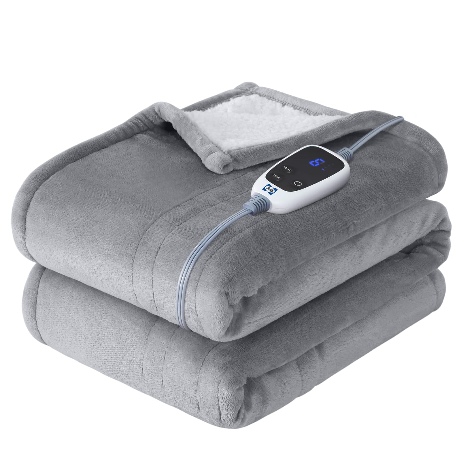 Photo 1 of ** SOLD AS IS NO RETURN/REFUNDS**
Electric Throw Blanket, Flannel & Sherpa Heated Throw with 6 Heating Levels & 2-10 Hours Auto Shut Off, Fast Heating & Machine Washable, 50x60 Inch, Light Grey