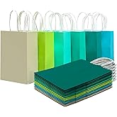 qiqee 30Pcs Small Gift Bag with Handles Bulk 8.3"x6"x3" Gift Bags 6 Different Green Color Bags Multiple Uses (Small Size)