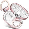 Wireless Earbud Bluetooth 5.4 Headphones 75Hrs Playtime, 2025 Bluetooth Earbuds Deep Bass Noise Cancelling Mic, Over Ear Bud with Sport Earhooks, IPX7 Waterproof LED Display, Button Control, Rose Gold
