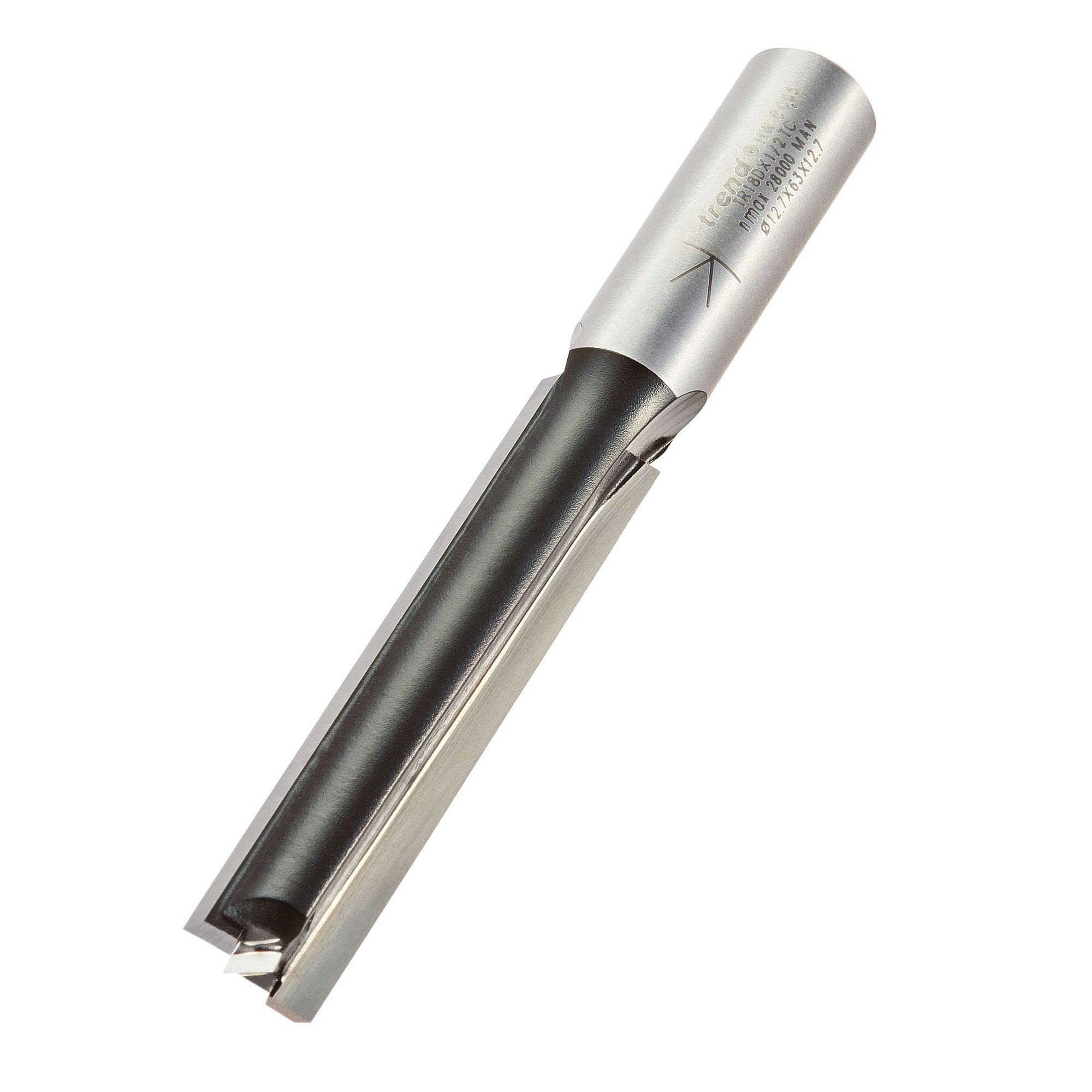 Trend Trade Two Flute Router Cutter Bit, 1/2 Inch Shank, 12.7mm Cut Diameter & 63mm Cut Length, Tungsten Carbide Tipped, TR18DX1/2TC