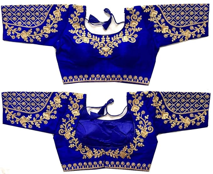 Women's Green Colour Floral Design Hand Embroidery Gold Thread And Stone Work