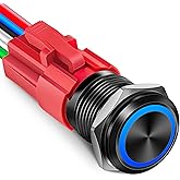 16mm Latching Push Button Switch, 12V DC Blue Angel Eye Black Shell | 16Mm Self-Locking Push Button Switch with Blue Led Ring, Black Metal Shell and Prewired Socket Plug for 12V Projects