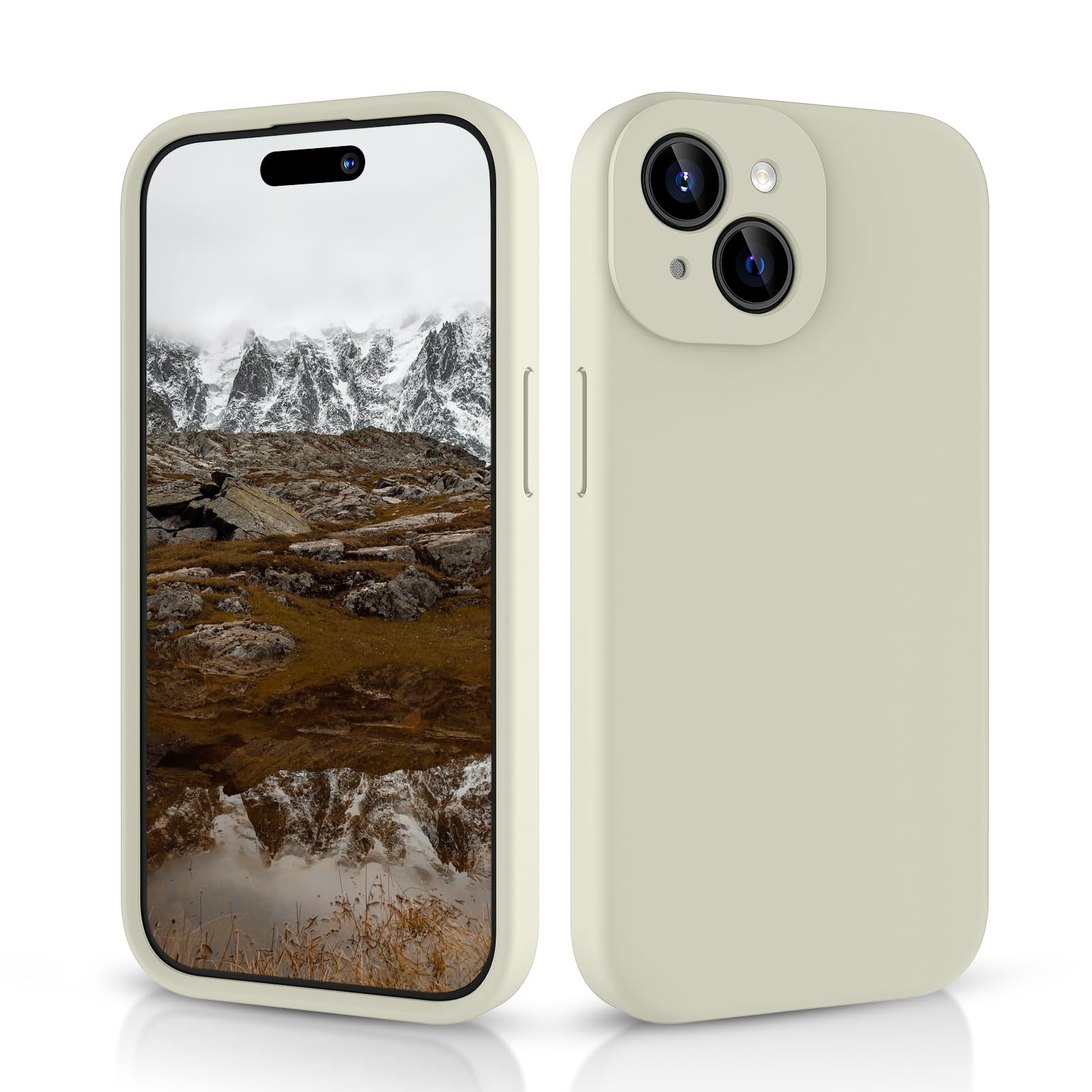 CALOOP Slim-Fit for iPhone 15 Case,Skin Soft Liquid Silicone,Sturdy Hard Frame Shockproof Cover with Anti-Scratch Microfiber Lining,Full Protection for Screen and Lens,6.1 inch (Stone) — image 1