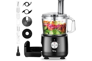 Davivy 7-Cup Food Processors, 8 Functions Built-in Storage Drawer Vegetable Chopper with 10 set blades,French fry cutting,Wavy slicing for Home Use,3-Speed, Black,600W (7-Cup Built-in Drawer)