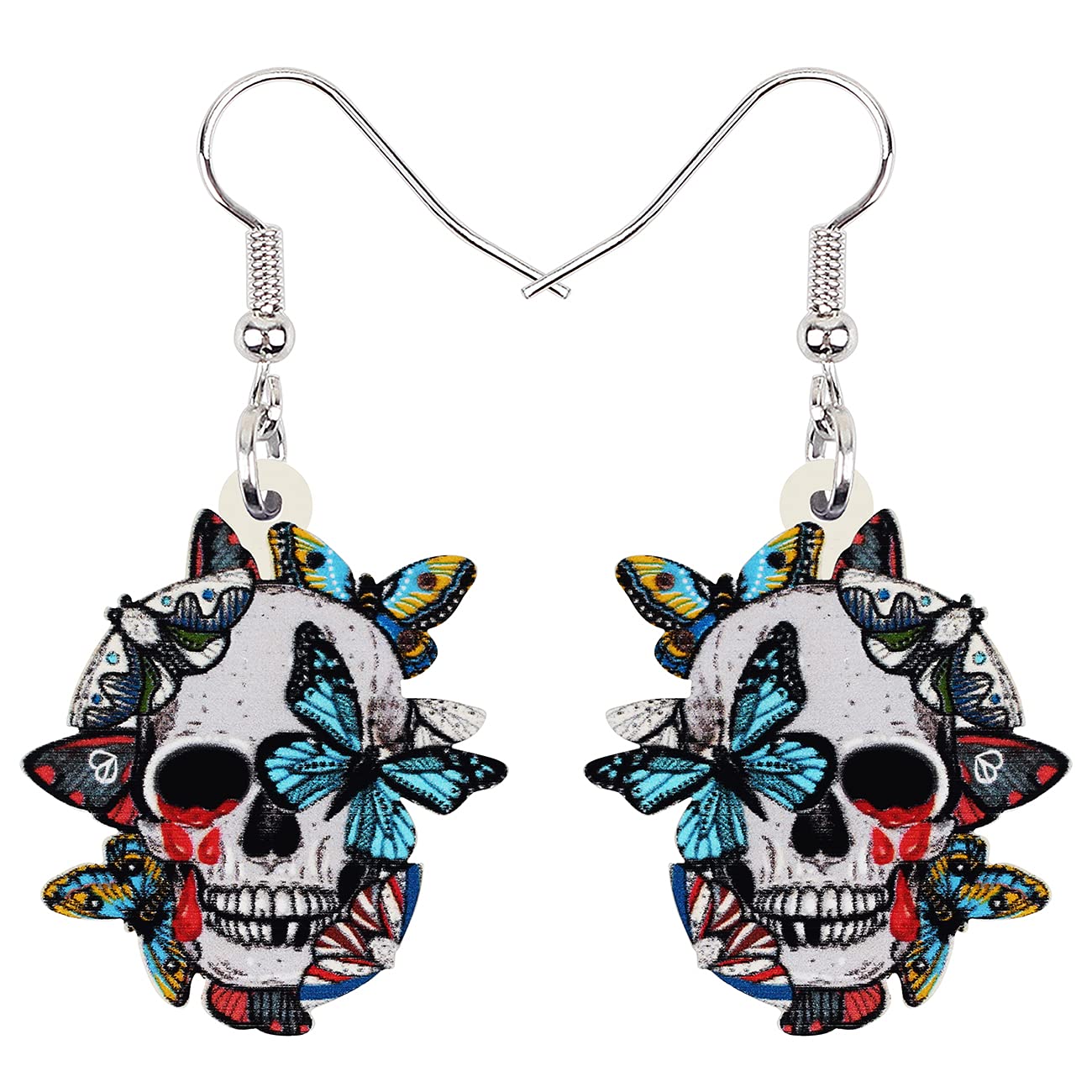 Bonsny Acrylic Drop Dangle Halloween Skeleton Skull Earrings Punk Jewelry For Women Kids Teens Gift (Multi)