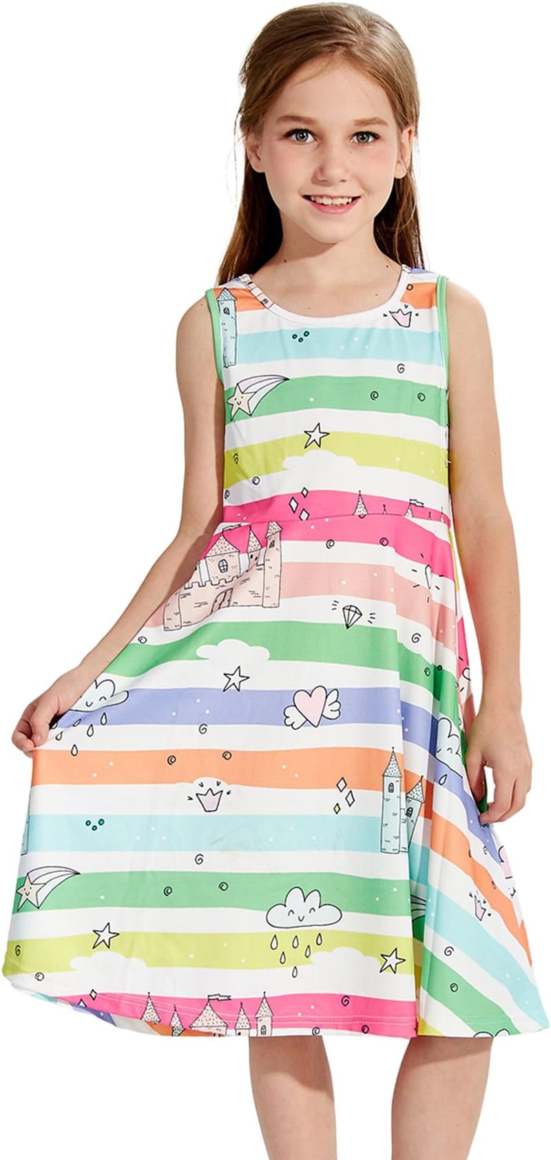 chicolife Girls Summer Dresses Toddler Sleeveless Baby Girl Floral Dress Casual Sundress 3-13Years