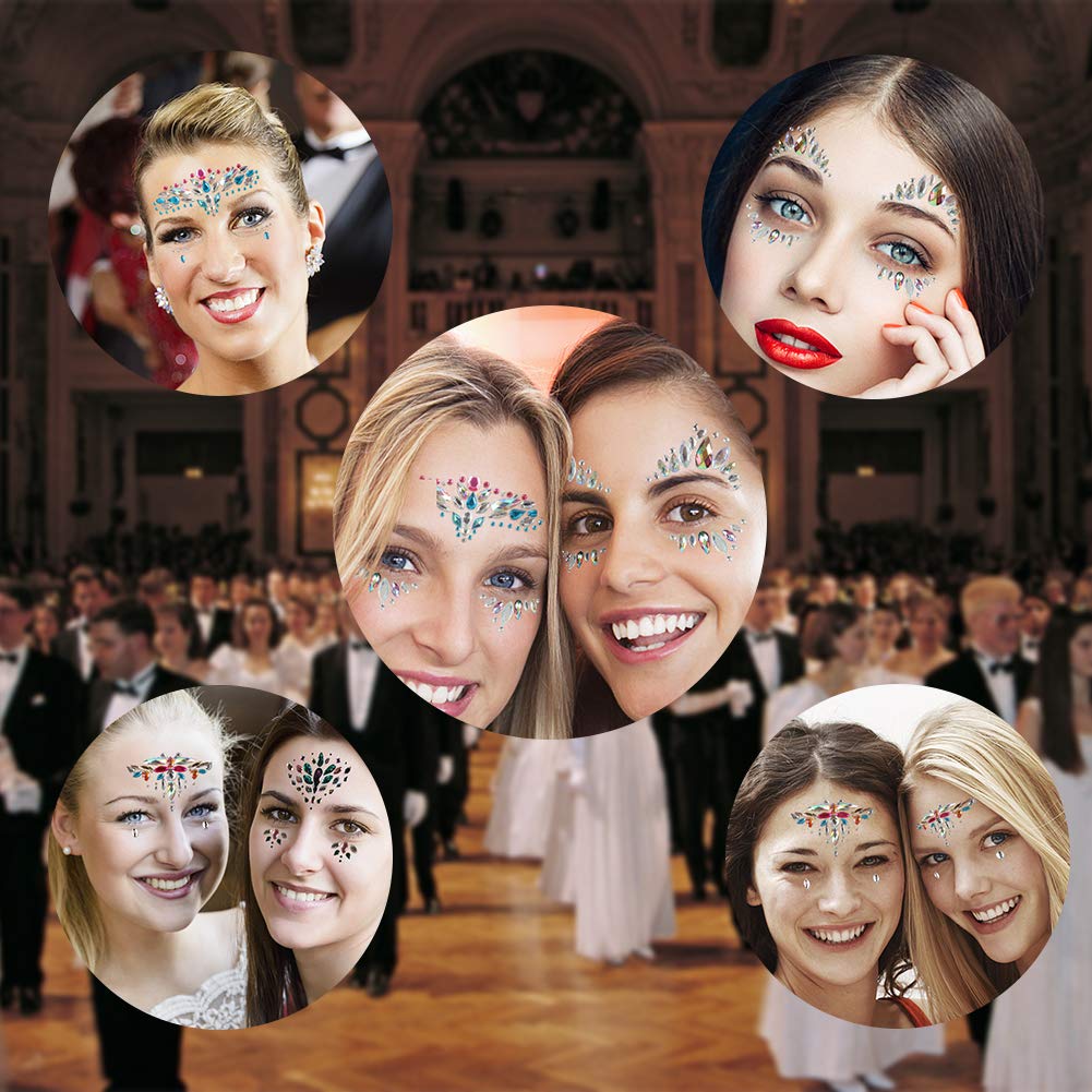 Ciaoed Strass Juwelen Face Tattoo,Acryl Face Sticker Regenbogen Tränen Kristall Glitzersteine Glitter Temporäre Glitzer Kostüm Gesicht Edelsteine Aufkleber für Parties,Maskerade,Rave Festival(4 Stück)