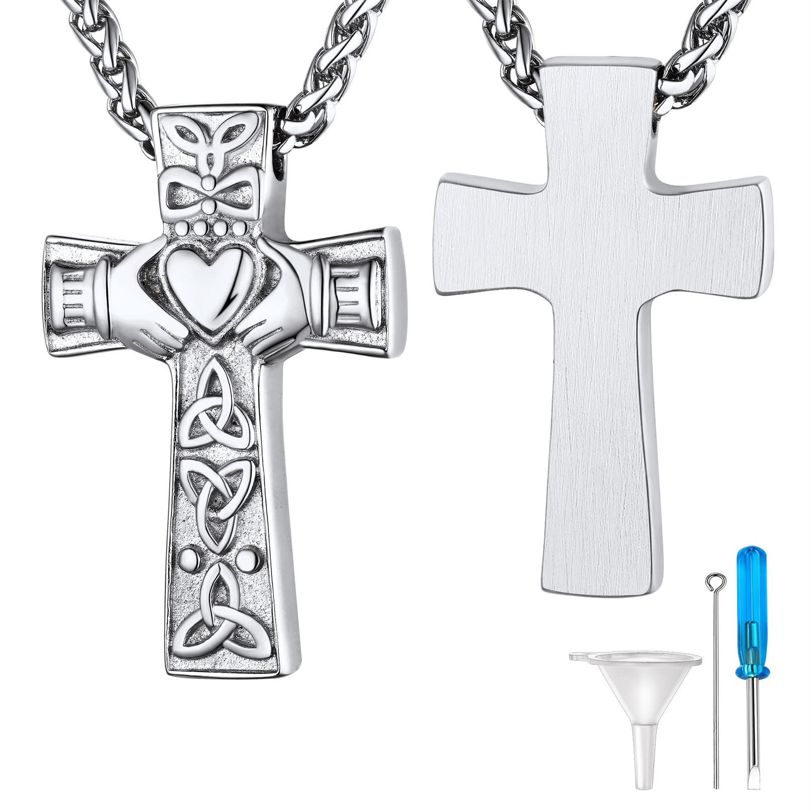 Supcare Cross Necklace with Celtic Knot Irish Prayer Hand Urn Necklaces for Ashes Loss of A Dog Gift Memorial Jewellery
