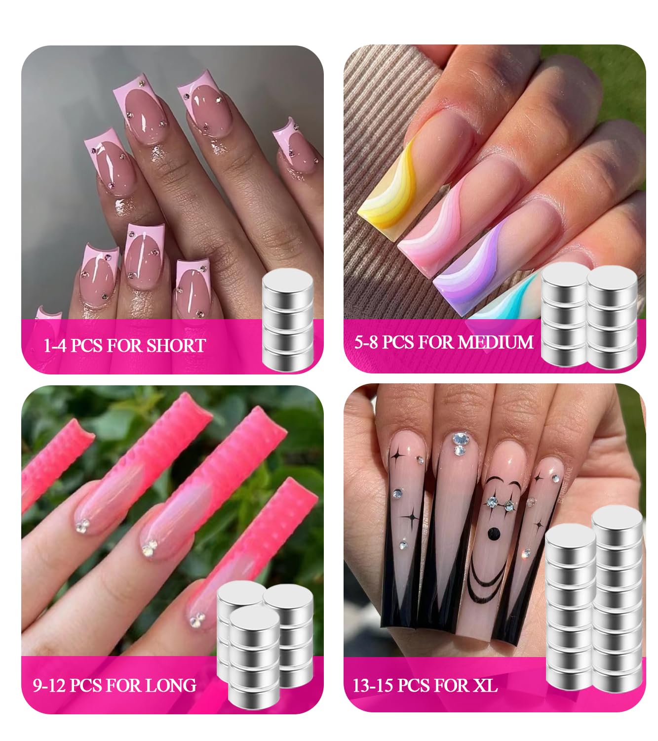 AmooFro Acrylic False Nail Clippers with Magnets Sizer, Tip Cutter for False Nails with Length Measurement, Adjustable Stainless Trimmer, Manicure Tool for Salon Home Art - Image 3