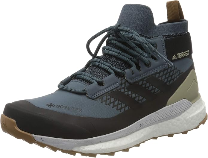 adidas Men's Terrex Free Hiker GTX Trail Running Shoe, Legacy Blue/Core Black/Raw Desert, 5.5 UK 