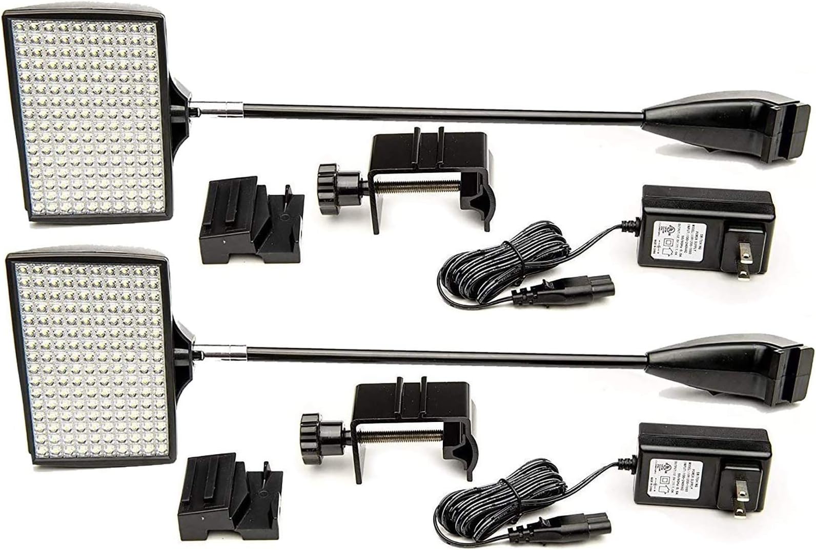 HitLights LED Display Lights, 12V DC Trade Show Light, Display and Exhibit LED Arm Lights Pop-Up Halogen Replacement, Includes UL Power Supply and Mounting Hardware (2Pack C-Clamp-Silver)