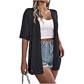 SHENHE Women's Lightweight Summer Crochet Cardigan Short Sleeve Open Front Knit Kimono Cardigan
